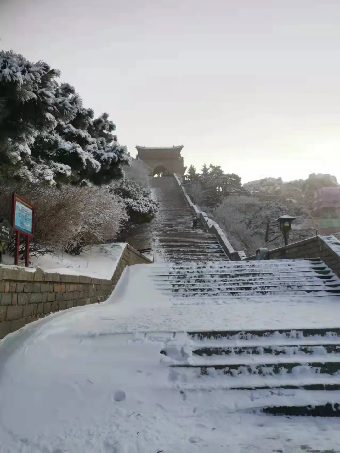 快看，刚拍的！雪后泰山，是山东海拔最高的琼楼仙阁