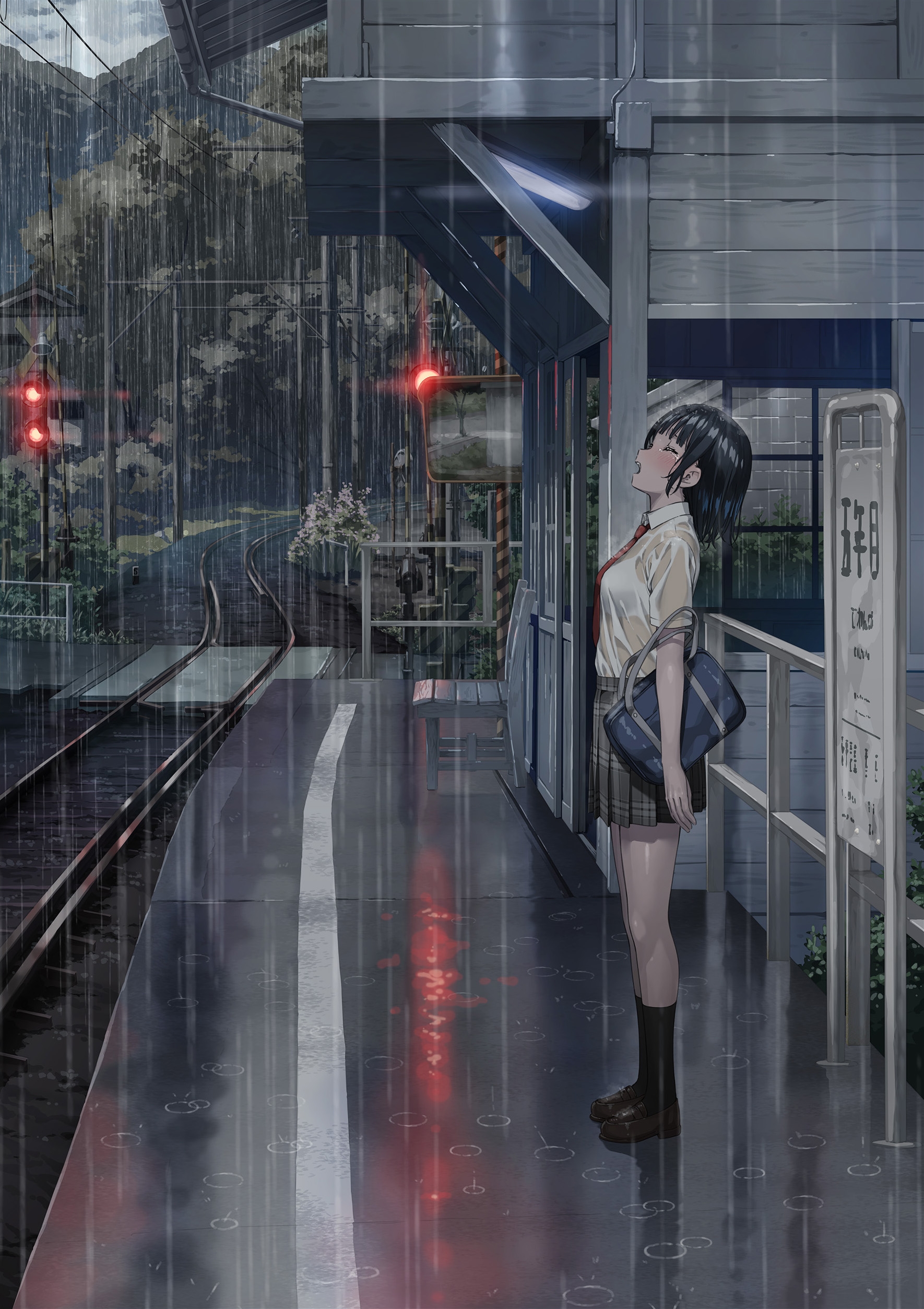 动漫下雨天撑伞图片