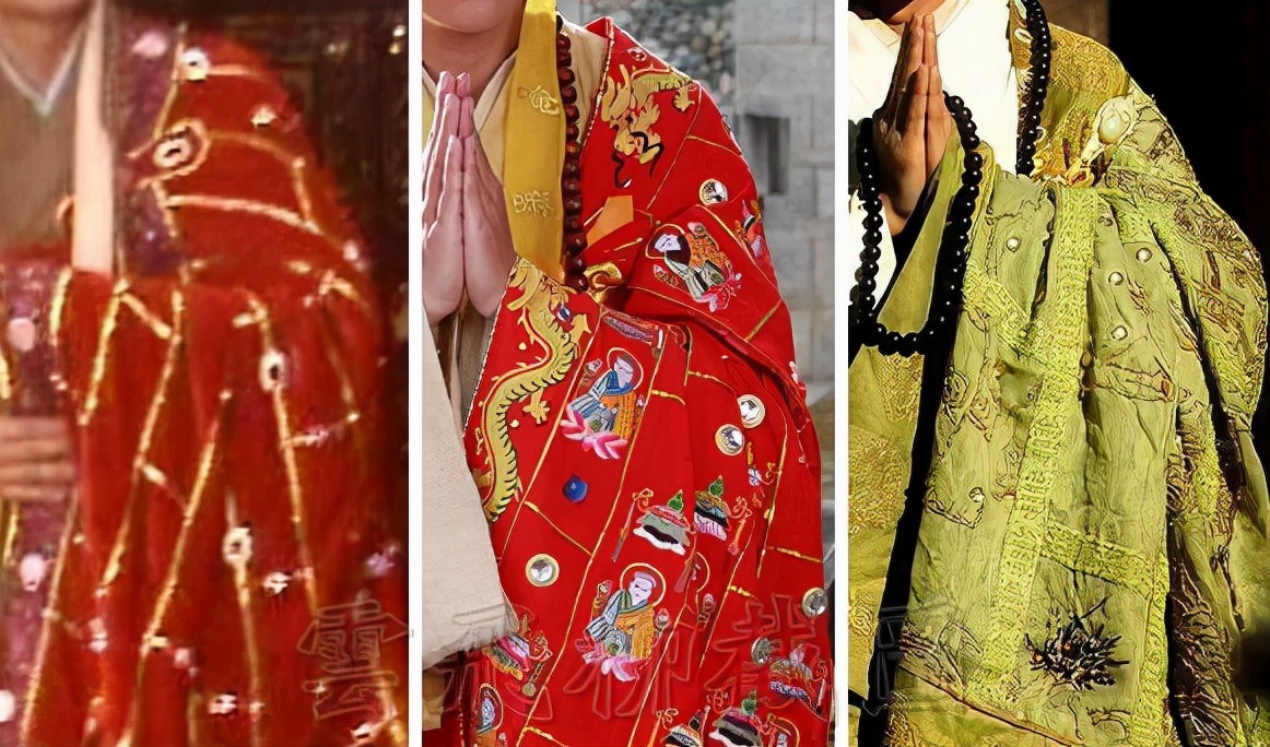 次早,唐僧换了衣服,披上【锦襕袈裟】……千般巧妙【明珠坠】,万样