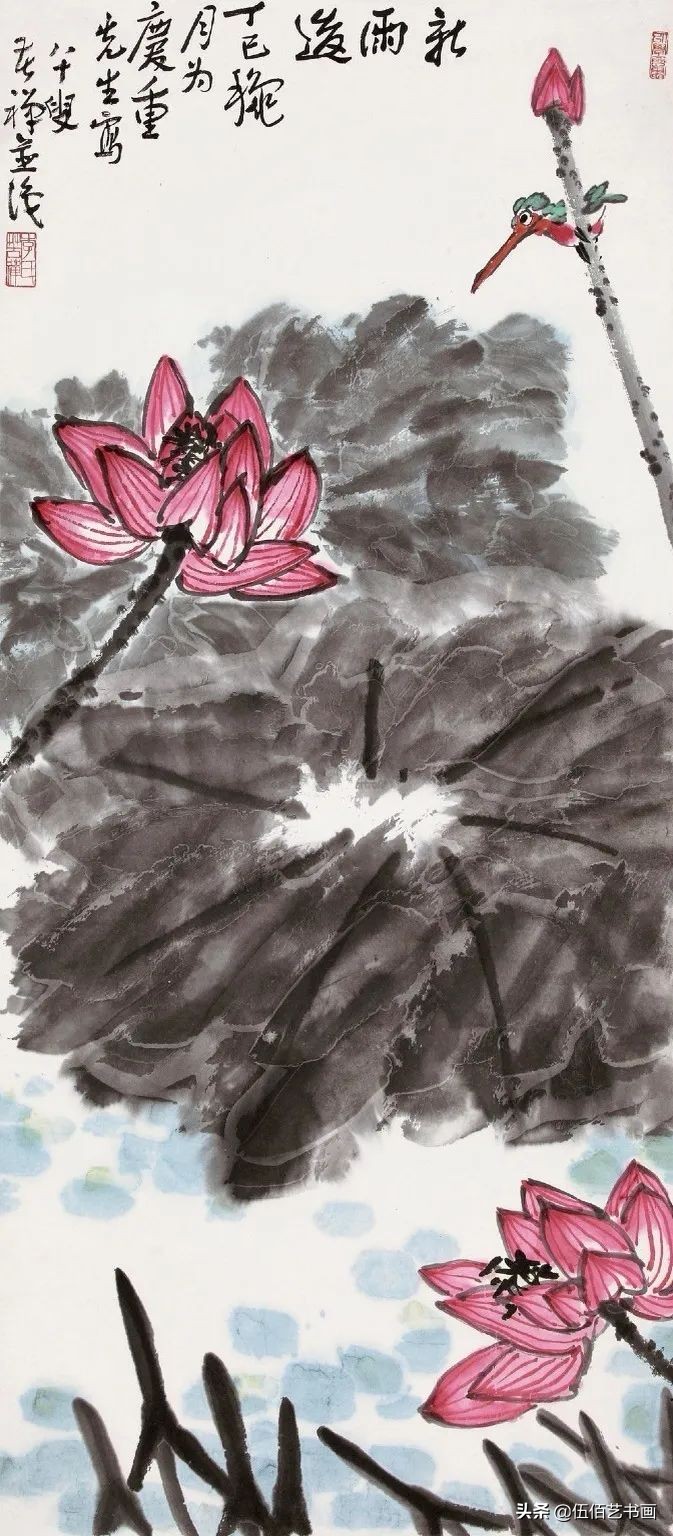 李苦禅的水墨荷花,阔笔写意,酣畅淋漓