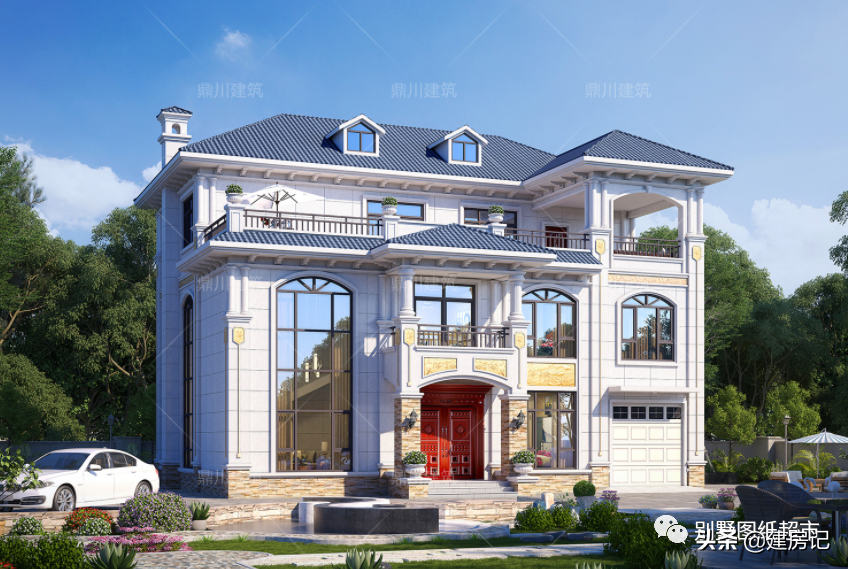 浙江15x13米三层复式别墅，旋转楼梯+车库，全套图纸+室内设计