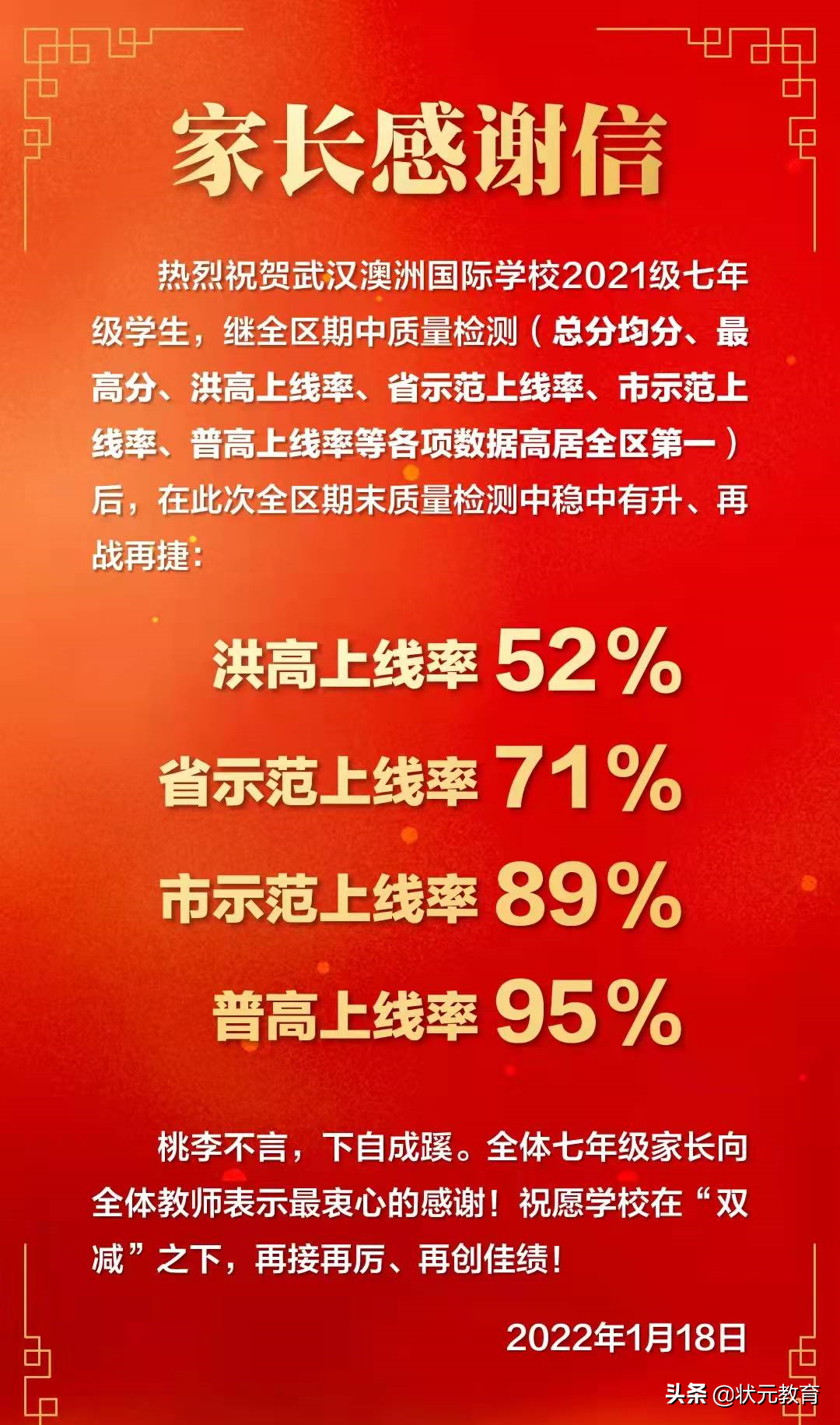部分中小学期末考试分数等级出炉，武珞路实验等12所学校发布喜报