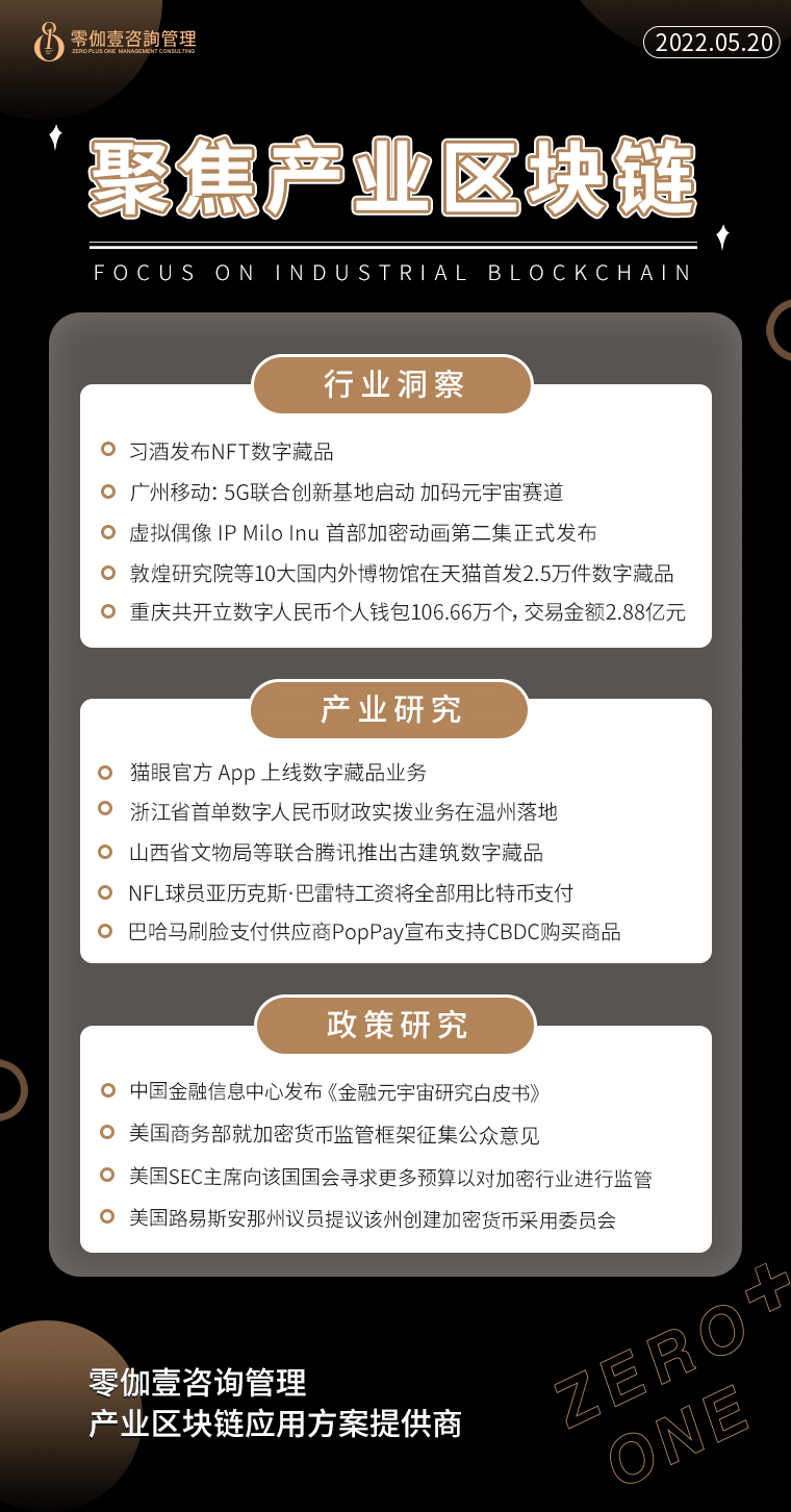 5.20產業區塊鏈新資訊，零伽壹整理收集分享