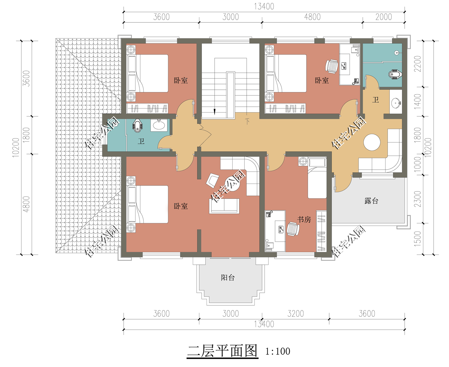 58㎡占地面积:170.87㎡占地尺寸:16.4m × 10.2m户型二平面布