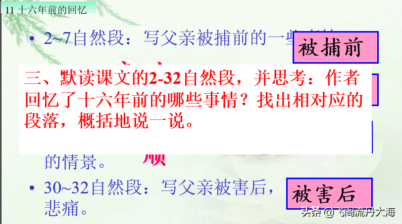 小学六年级语文11课《十六年前的回忆》课堂笔记、练习题及阅读题