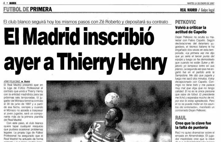 98年世界杯巴西队的主教练是(1997年亨利差点加盟皇马？这究竟是怎么回事？)