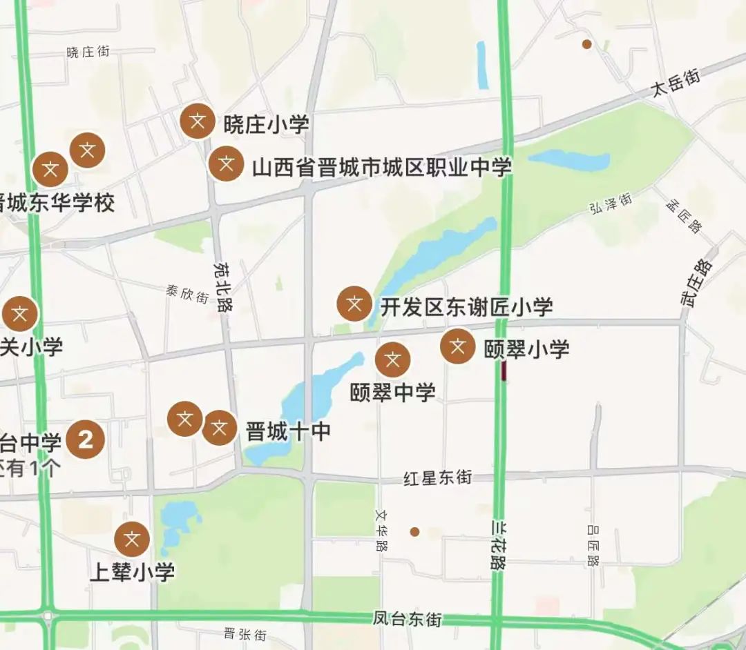 东北片区学校分布图现有学校小学:晋城东华学校,凤台小学,上辇小学