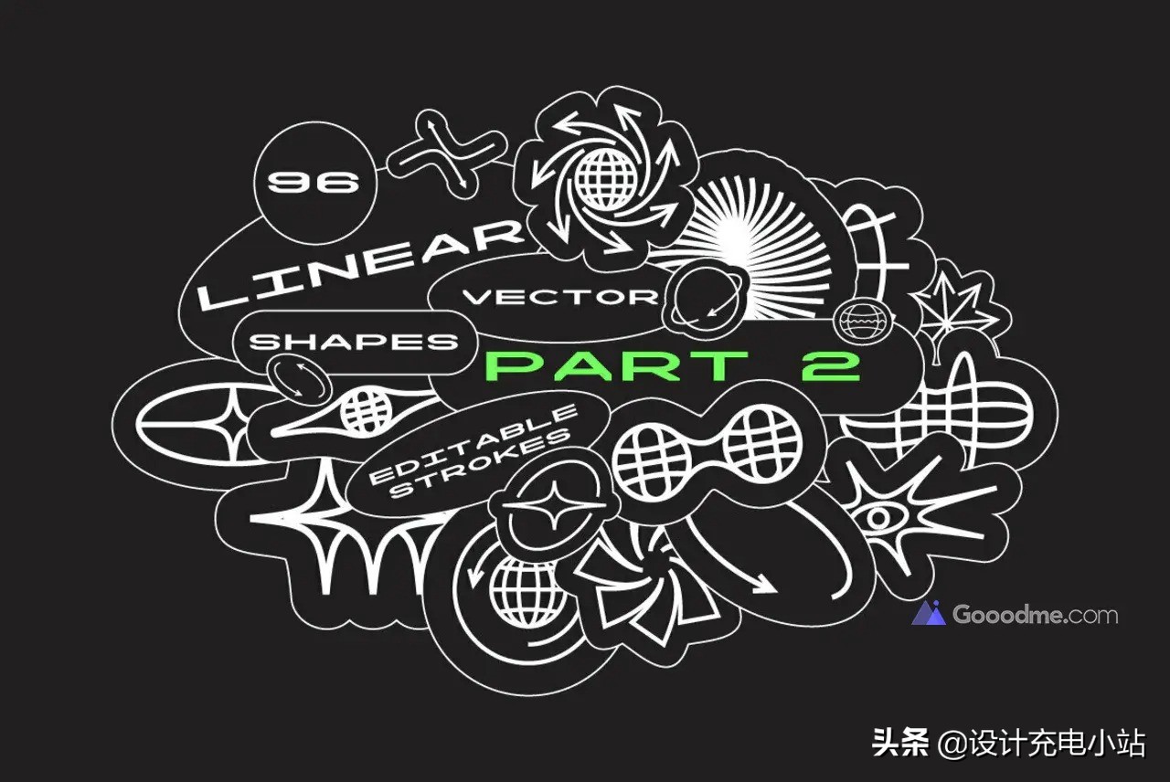 96款創意藝術貼紙酸性logo抽象幾何圖形線性圖標ai設計素材源文件