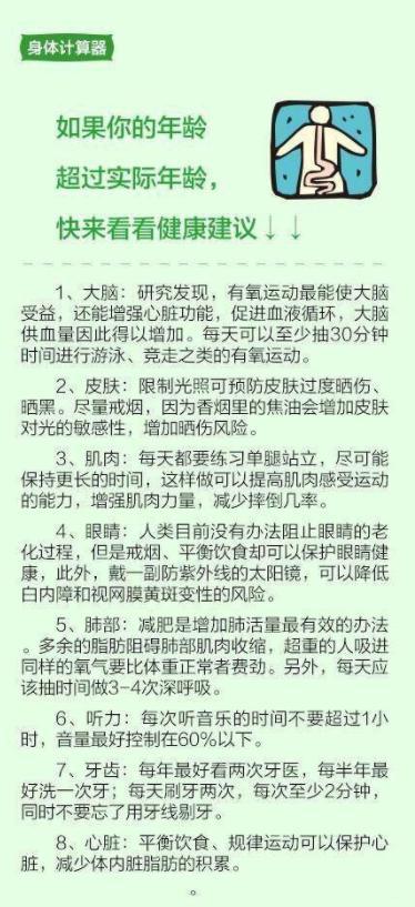 医生公布身体年龄计算器，对照看一下，你的身体是不是“老”了？