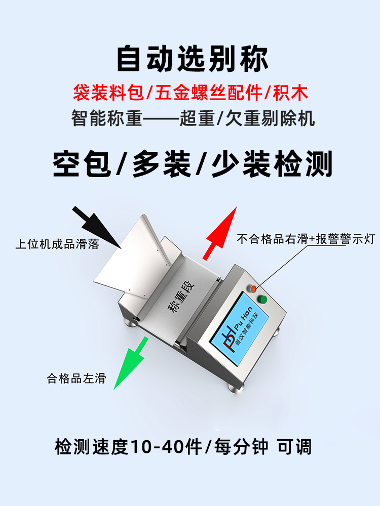 一款小型五金螺丝包检重秤判断合格与不合格产品