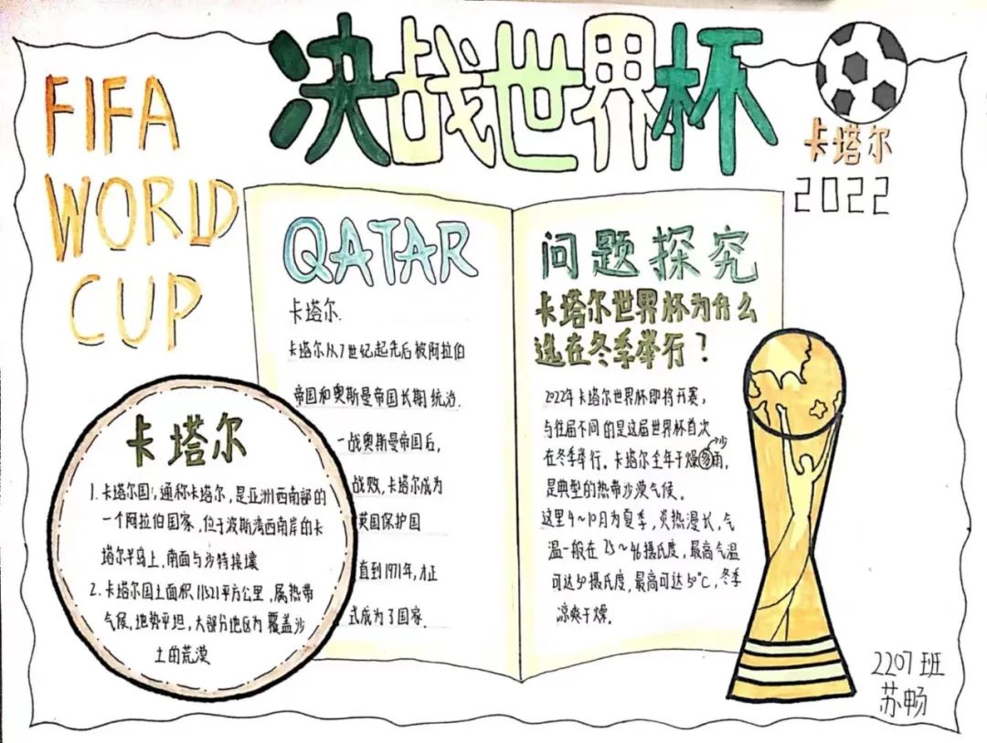 2019获奖世界杯手抄报（聚焦“双减”-曼妙“馄饨皮”带你走进世界杯，还普及地理知识）