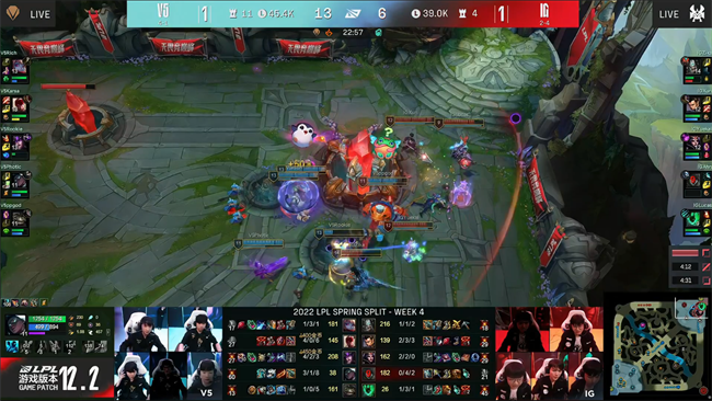 lpl2022春季赛回放(LOL-LPL：Rookie薇古丝灵性游走暴打老东家，V5让一追二2-1击败iG)