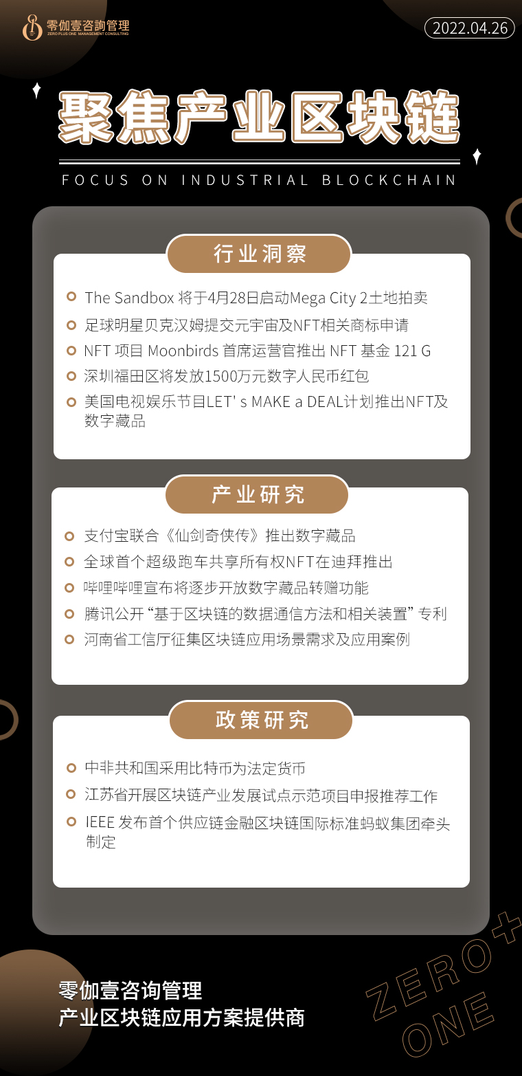 4.26产业区块链新资讯，零伽壹整理收集分享