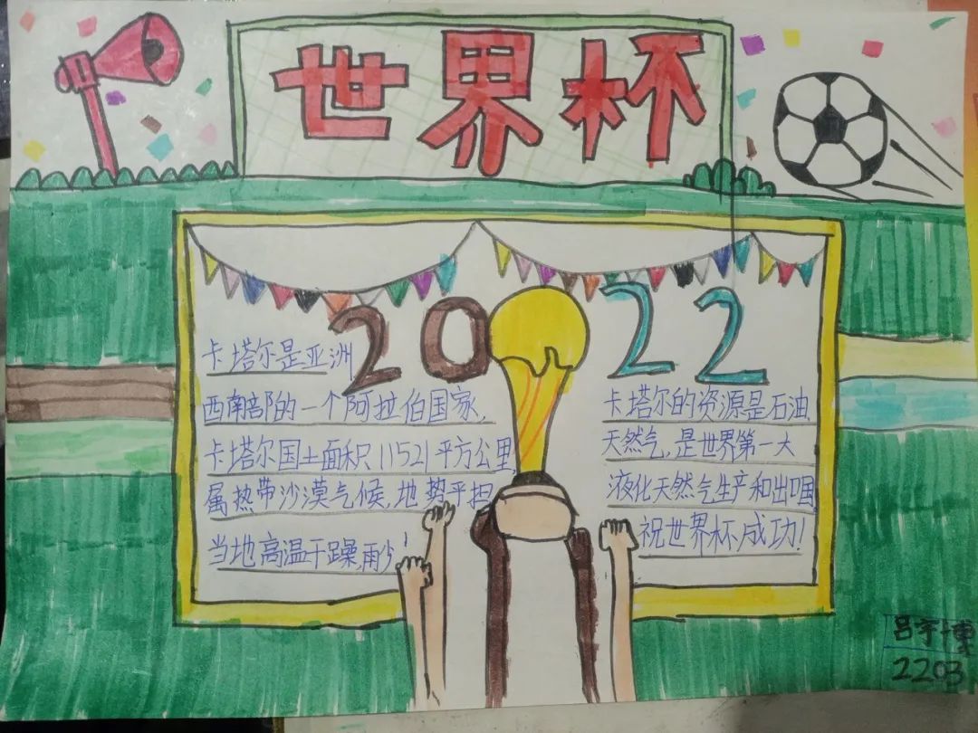 2019获奖世界杯手抄报（聚焦“双减”-曼妙“馄饨皮”带你走进世界杯，还普及地理知识）