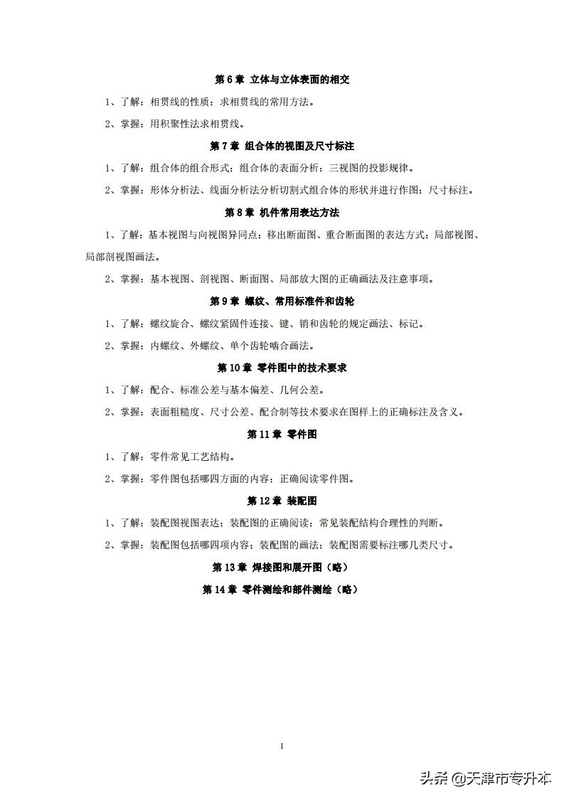 22年天津中环信息学院专升本机械设计自动化专业机械制图考试大纲