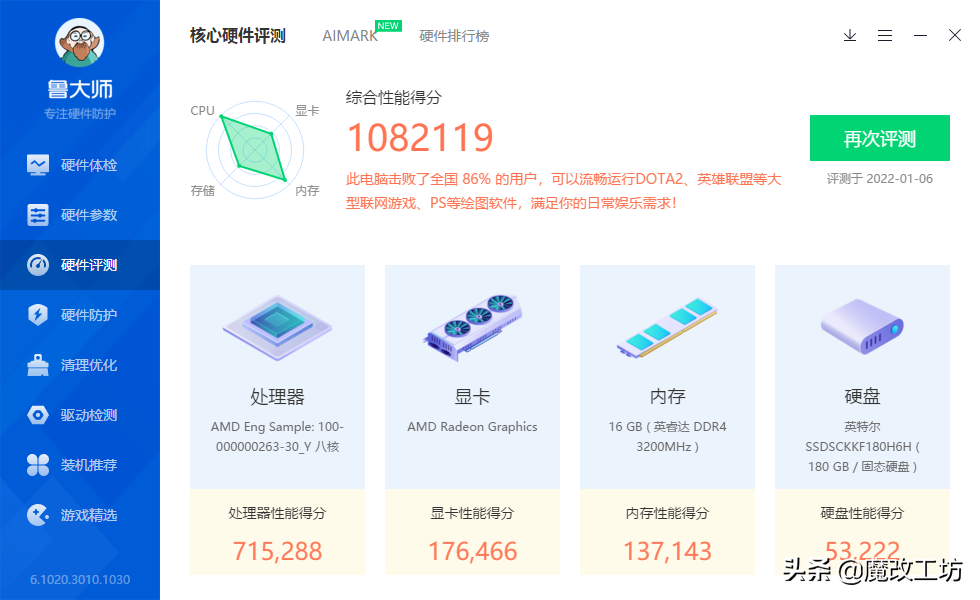 免费显卡跑分18万！1300元AMD锐龙PRO8核16线处理器鲁大师破70W