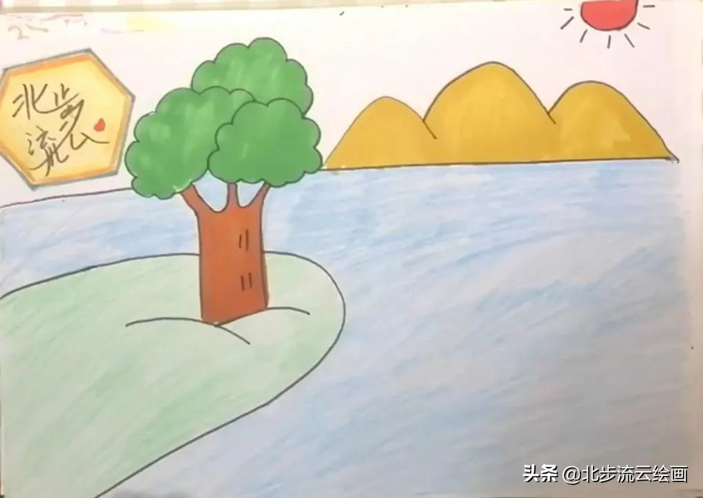 山水风景简笔画图片大全大图(简单易学的湖畔风景简笔画,培养孩子的