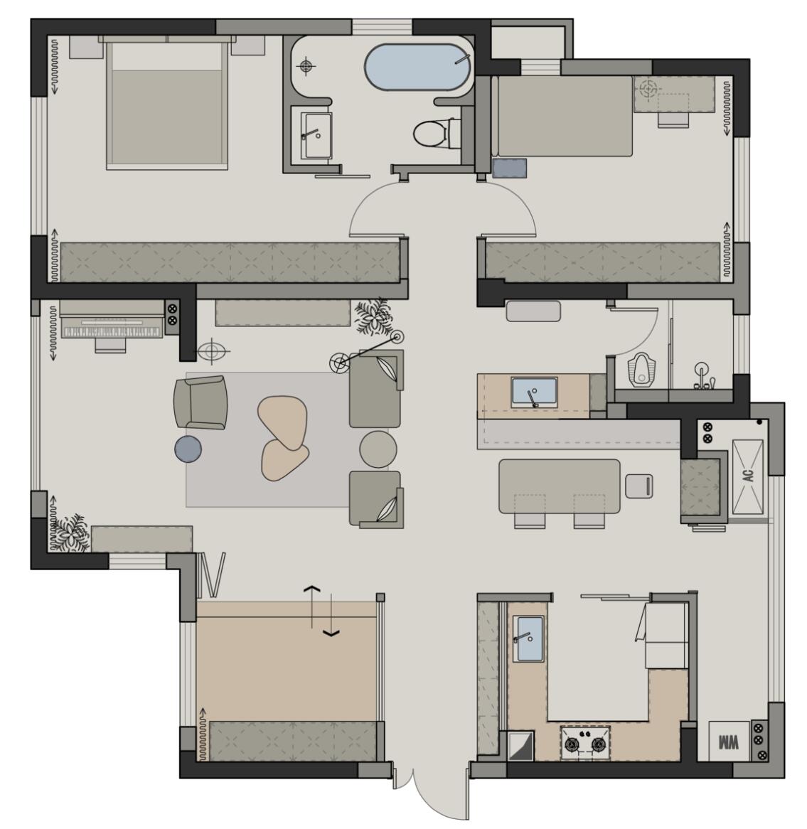 她115㎡家，堪称“横厅改造模板”，只是换个思路，立马通透多了