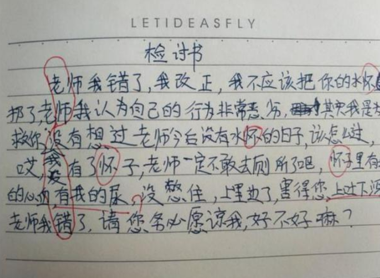 “老师你丑还不让说”，小学生嚣张检讨书走红，老师气得脸都绿了