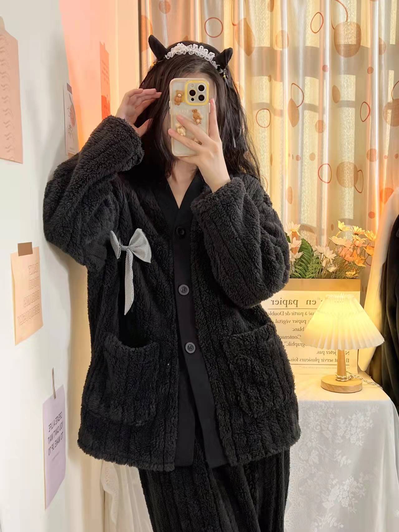 「蝴蝶結」超厚實軟糯的珊瑚絨睡衣