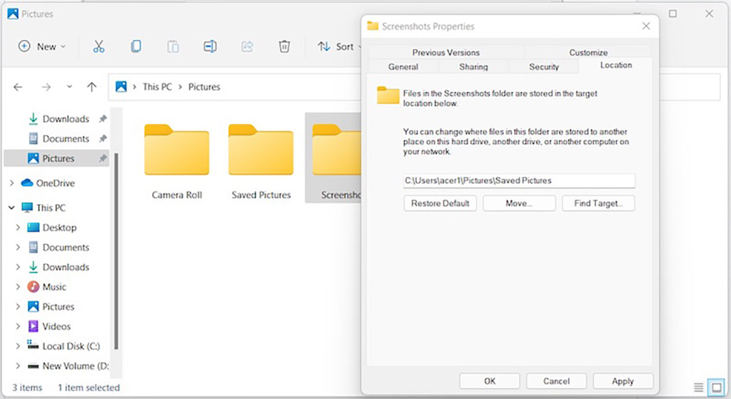 如何在 Windows 11 中更改屏幕截图文件夹位置