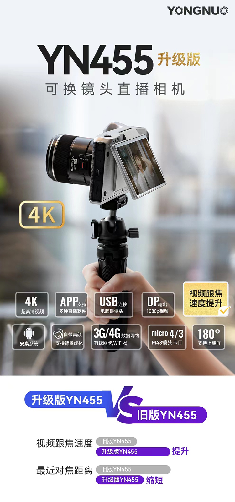 永诺推出YN455升级版M43无反 提升对焦性能