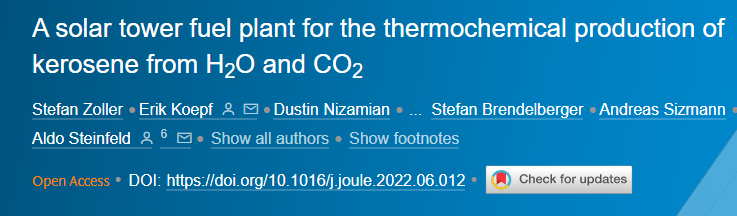 基于聚光型塔式太阳能设备，还原H2O和CO2制取航空煤油