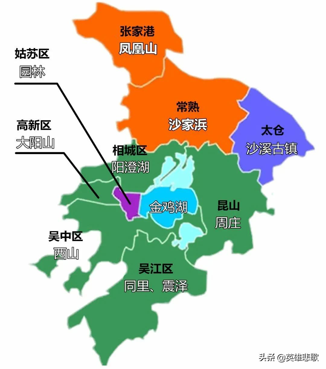 苏州行政区划示意图因此,吴中区完全可以改名叫"太湖区"!