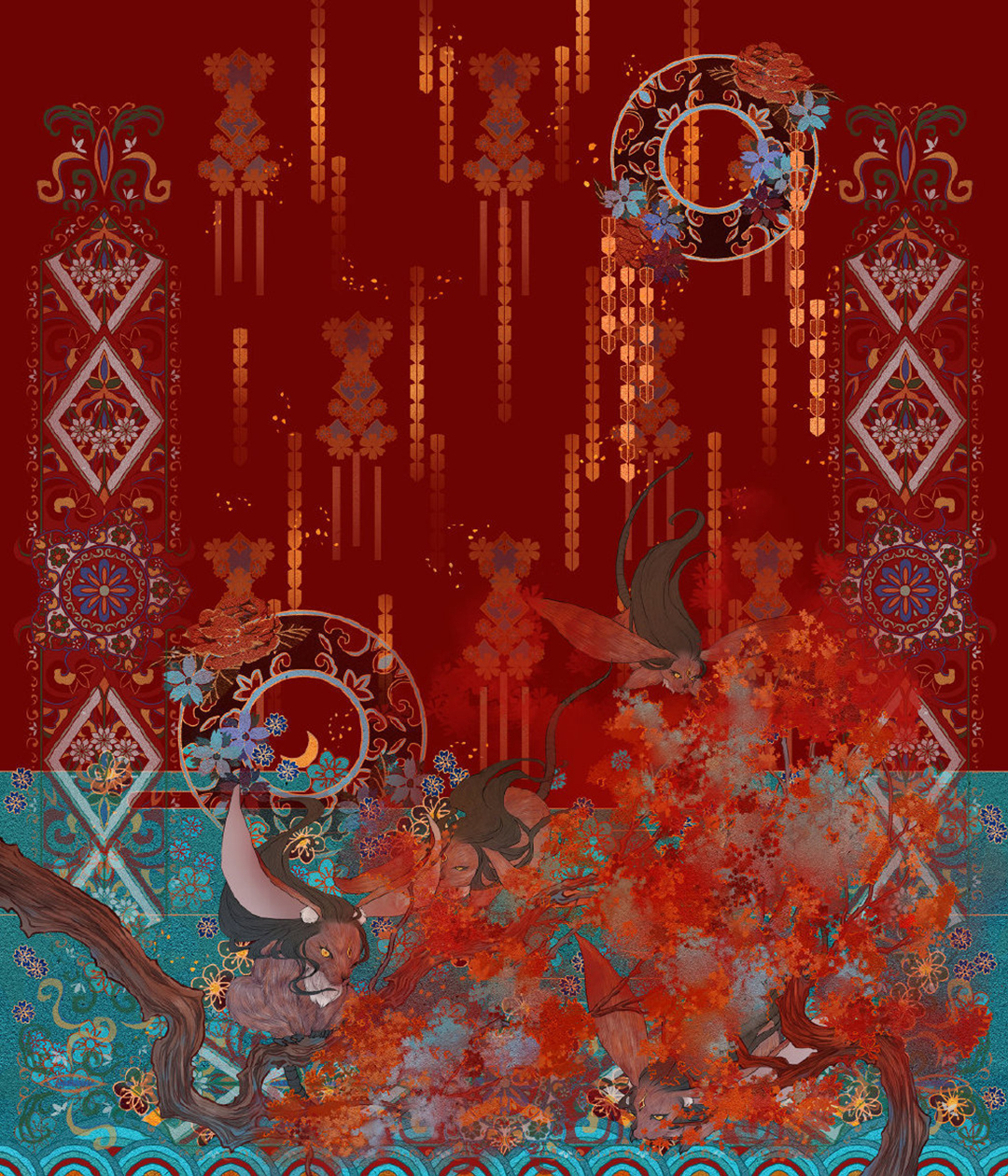 漂亮的古风美少女插画，画面构图简洁，给观者留下更多的遐想