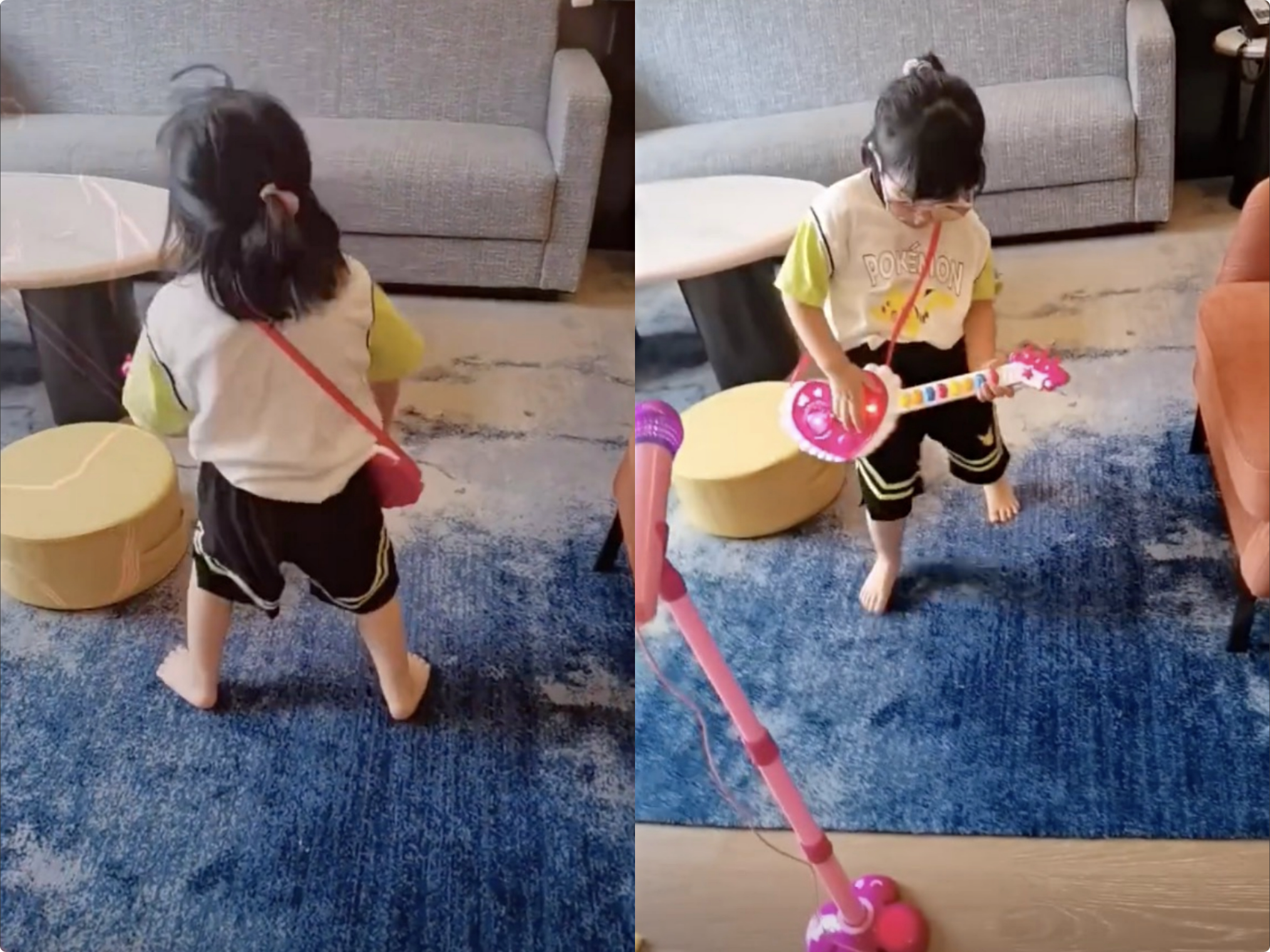 王祖蓝晒女儿弹唱视频，想送她进乐队，3岁Gabby摇滚范儿十足