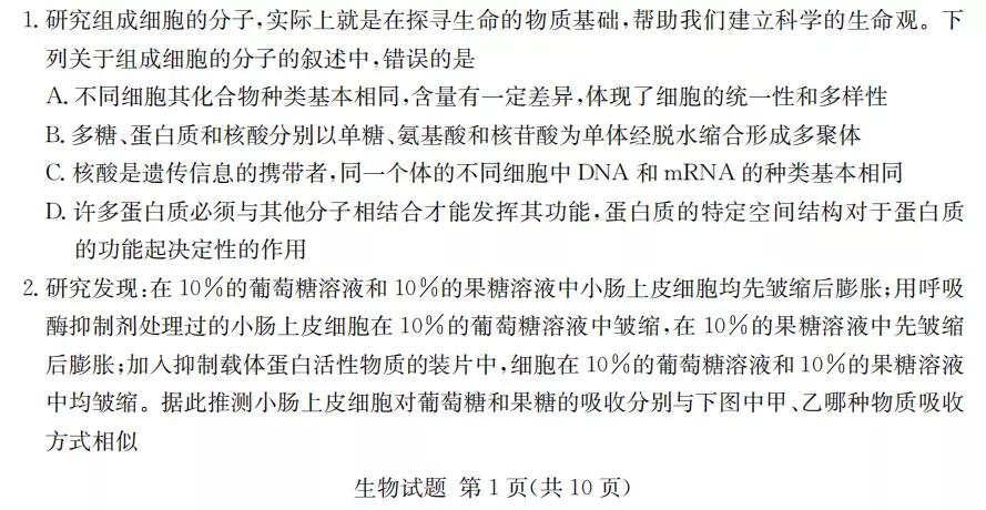 2022届八省高三第一次联考生物学试题（含答案）