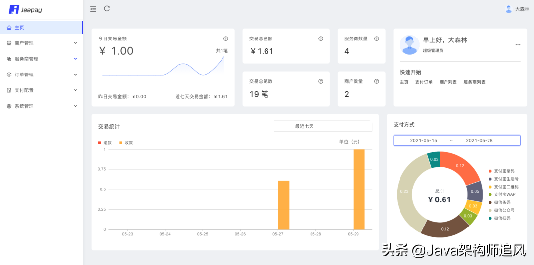 一个基于SpringBoot2+Vue+Redis的企业级聚合支付系统