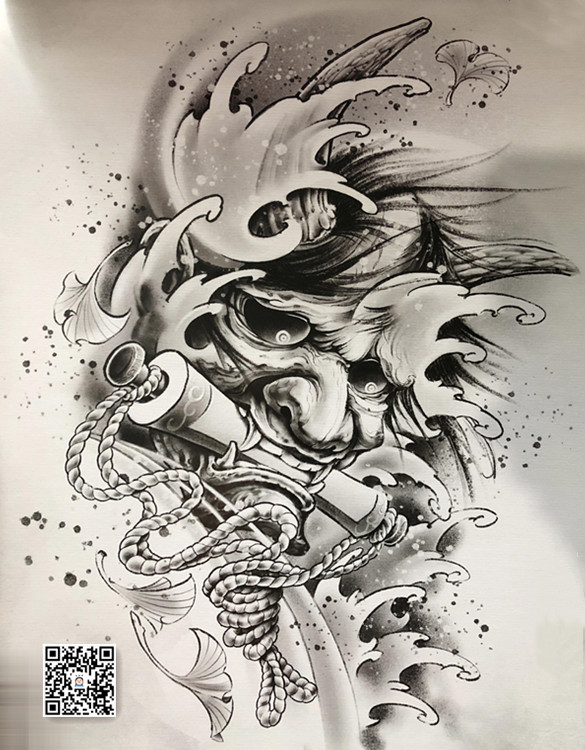 般若纹身含义(日式新老传统般若鬼武士纹身手稿素材图片)