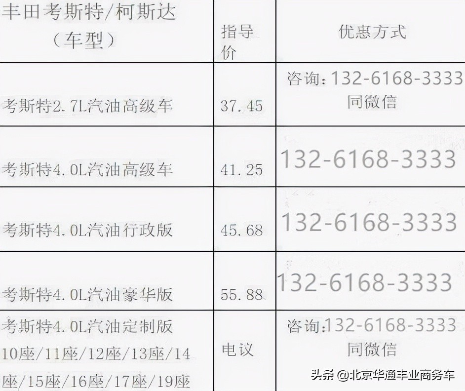 丰田考斯特12座多少钱 考斯特12座价格