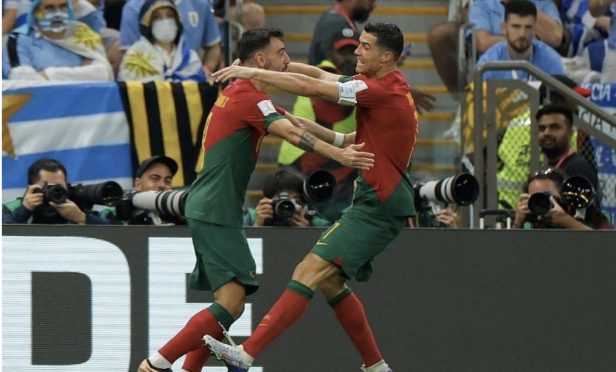 葡萄牙2-0乌拉圭，C罗憾失世界杯第9球，赛后表示额头碰到了球