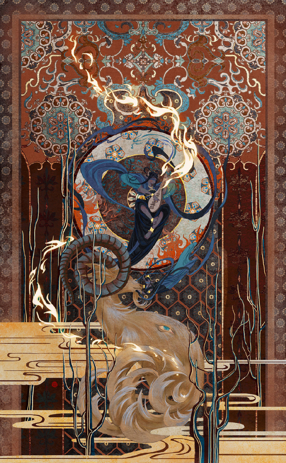 漂亮的古风美少女插画，画面构图简洁，给观者留下更多的遐想