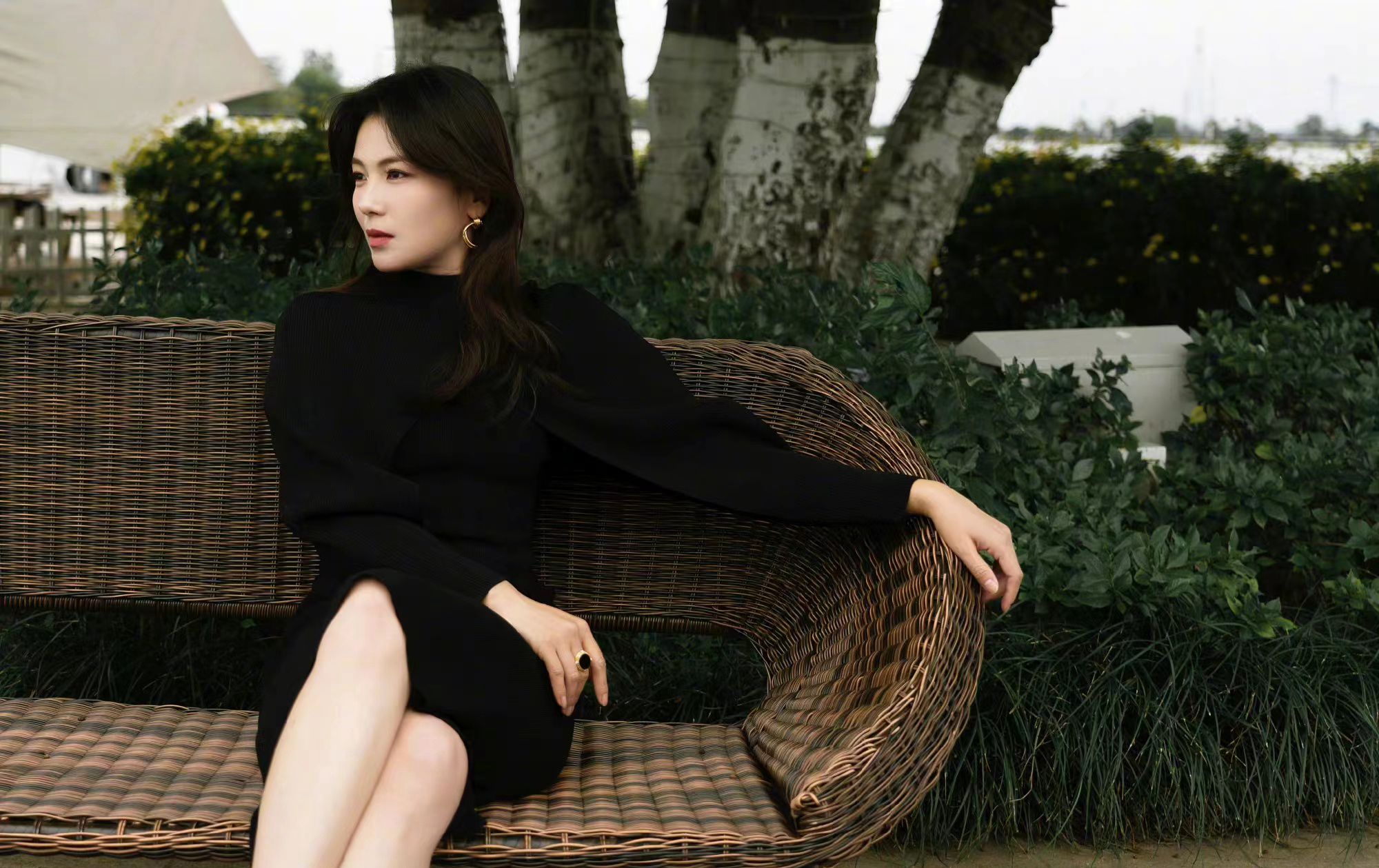 刘涛气质真好,穿简约小黑裙搭配高跟鞋,美得优雅大气