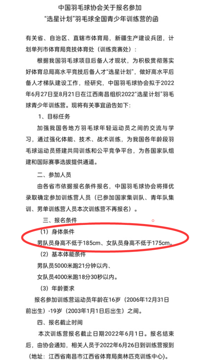 羽毛球男生(国羽公布选拔条件：男的至少1米85，女的1米75)