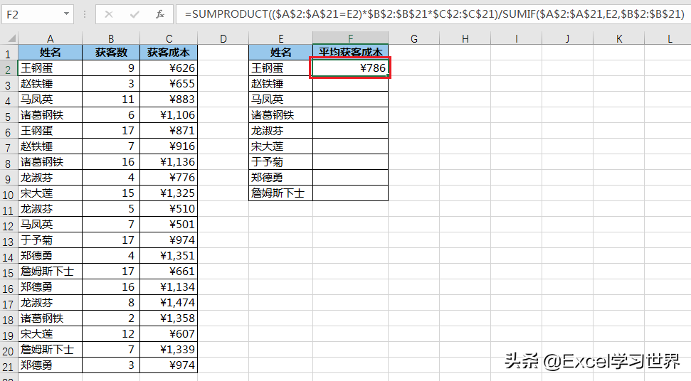 求加权平均值，不会有人用 Excel 做算数吧？明明一个函数就能搞定