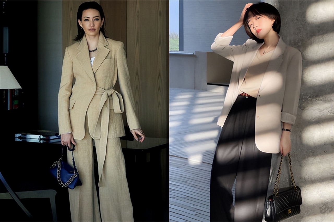 今春流行40+女性通勤服，将简约西装系腰带，瞬间精致又高级