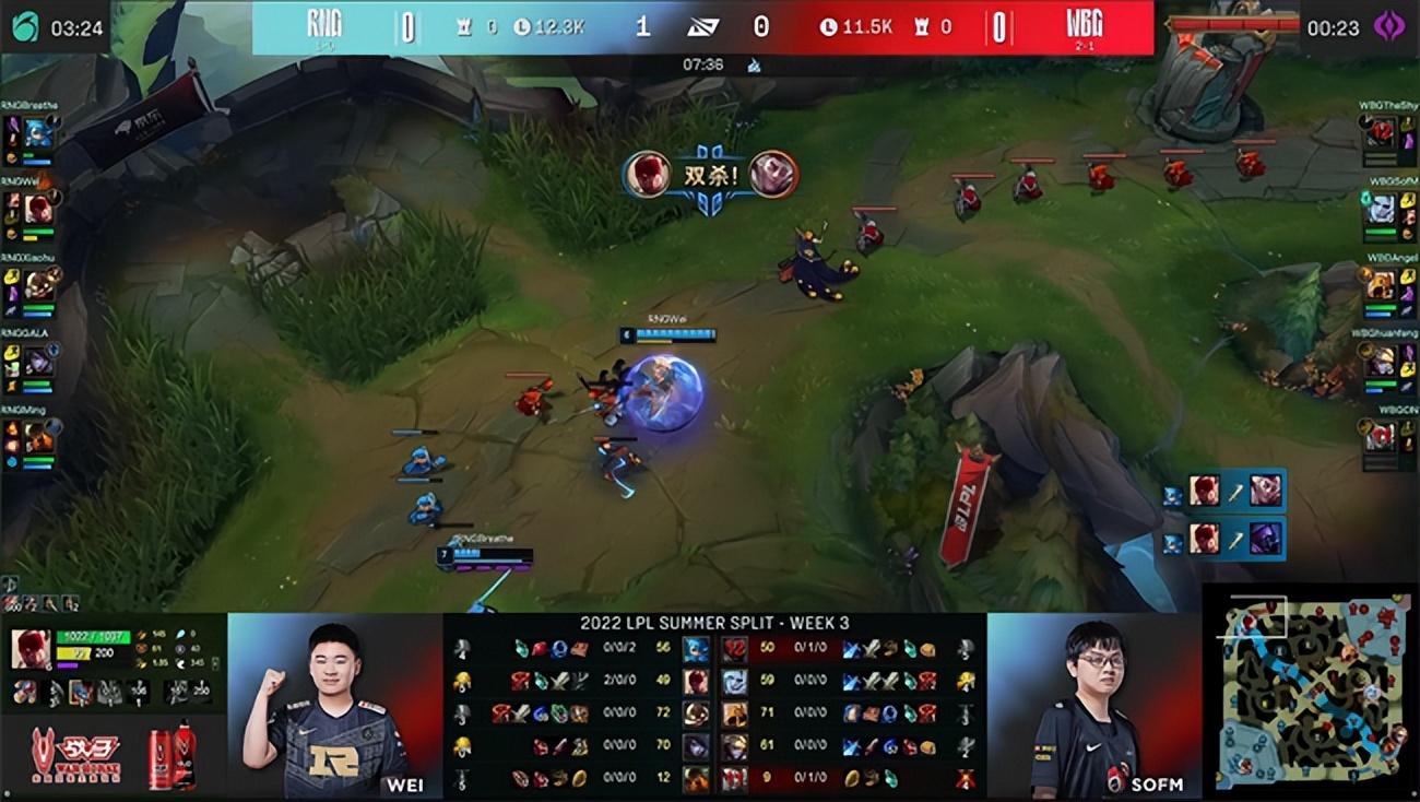 LOL-LPL：呼吸哥猪妹对位单杀TheShy铁男，RNG成熟决策2:1力克WBG