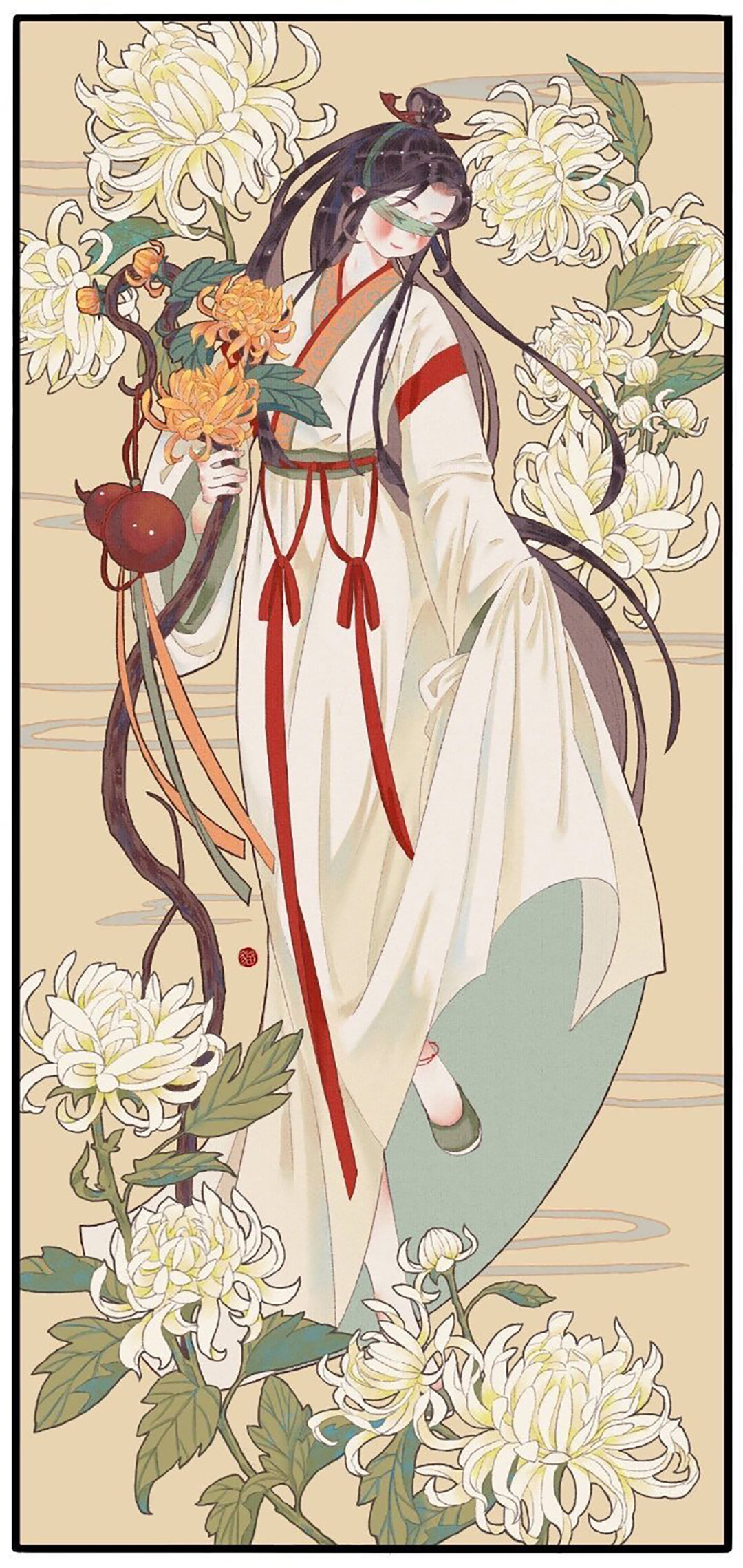 漂亮的古风美少女插画，画面构图简洁，给观者留下更多的遐想