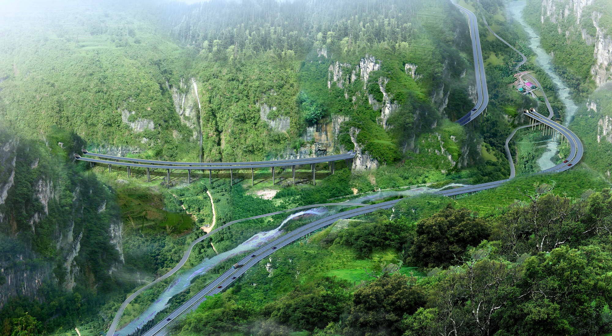 雅西高速隧道 雅西高速双螺旋示意图-世界十大之最