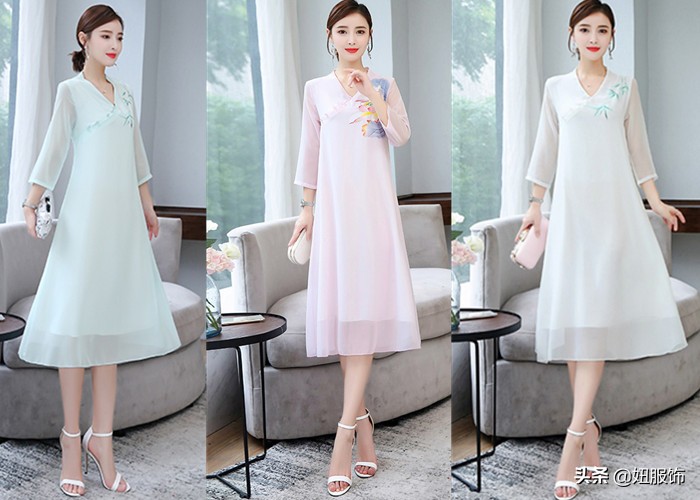这几款优雅知性显瘦的改良旗袍式连衣裙，穿出民族风的别样美