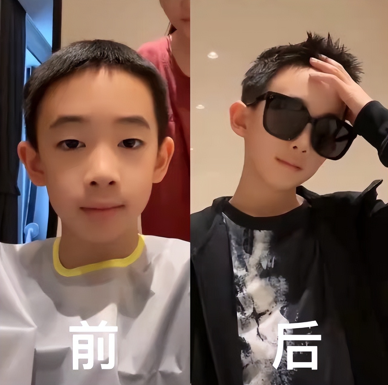 应采儿晒居家技能，化身tony为爸爸和儿子理发，祖孙剪完变型男
