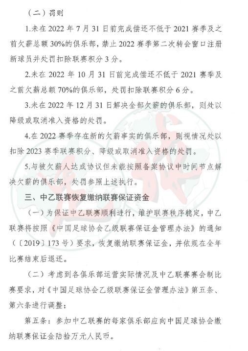 因为足协欠薪(足协：年底前解决欠薪问题！若未解决处罚包括扣分、取消准入资格)