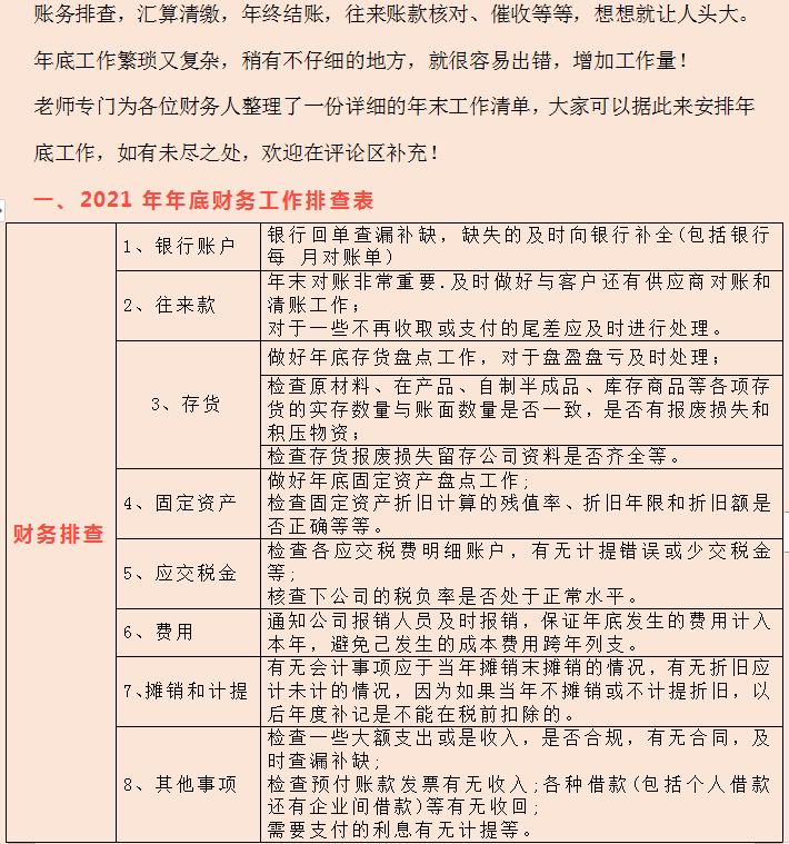 财务人员年末必做工作清单！防范财税风险提高工作效率，建议收藏