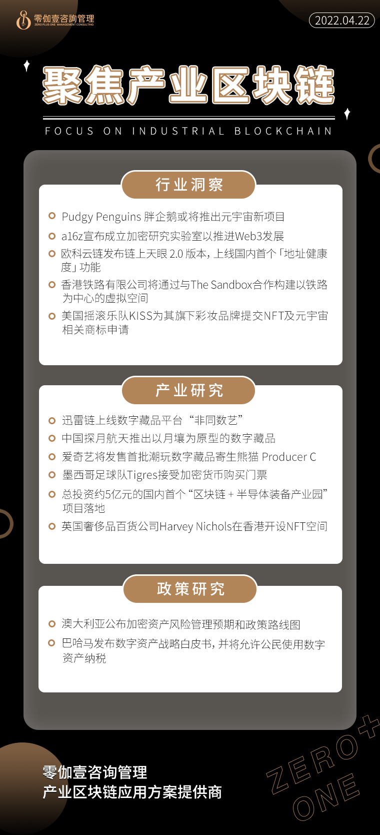 4.22產業區塊鏈新資訊，零伽壹整理收集分享