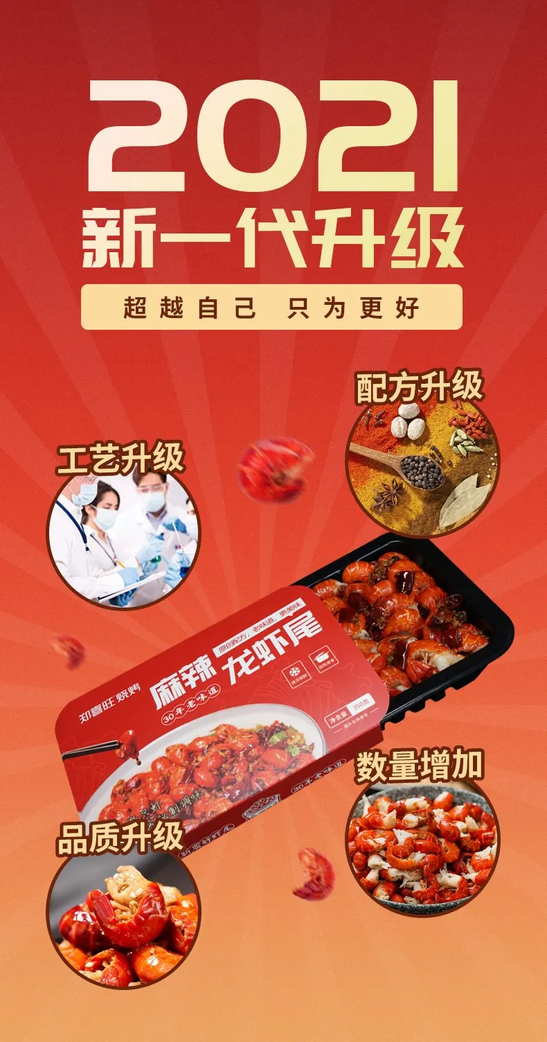 郑喜旺虾尾98元抢5盒(共3.5斤)包邮!加热即食!4种口味:麻辣味+十三香味+蒜蓉味+藤椒味