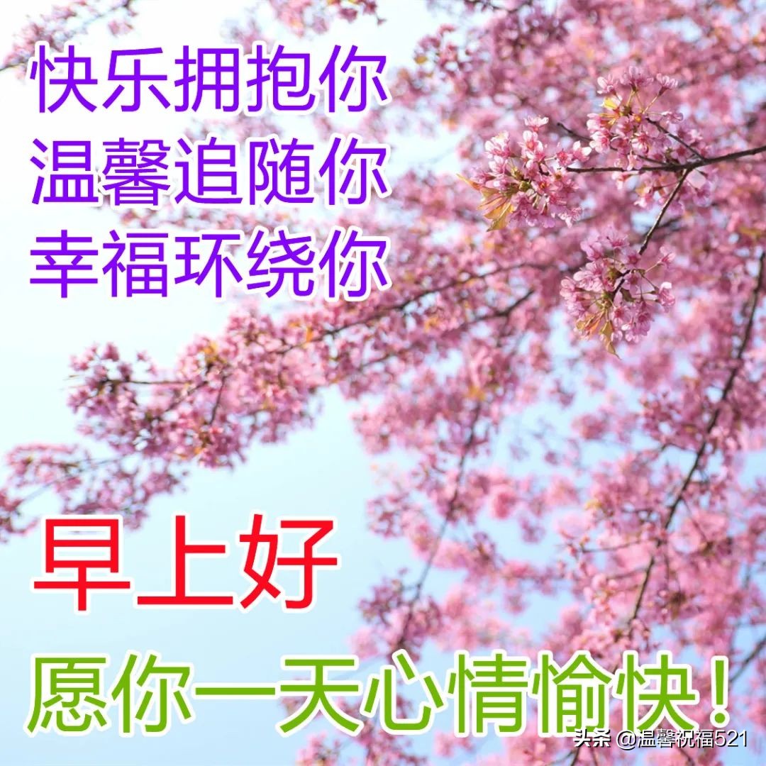 夏天温馨早上好祝福图片带字，美好清晨早安愉快心灵鸡汤励志文案